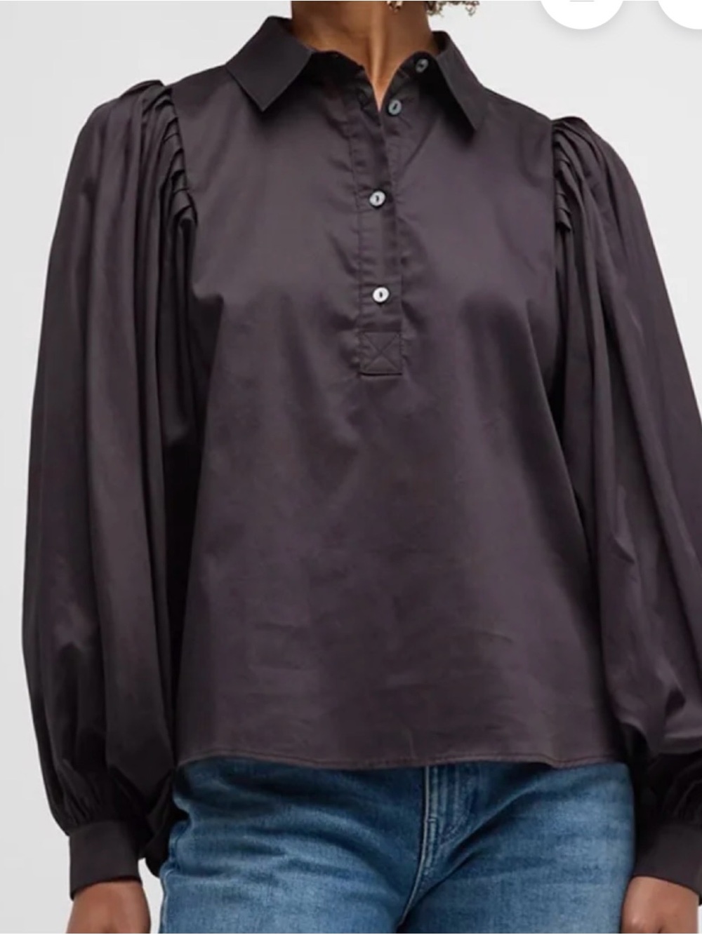 Harshman  Black Balloon Sleeve Lois Popover Top. Small